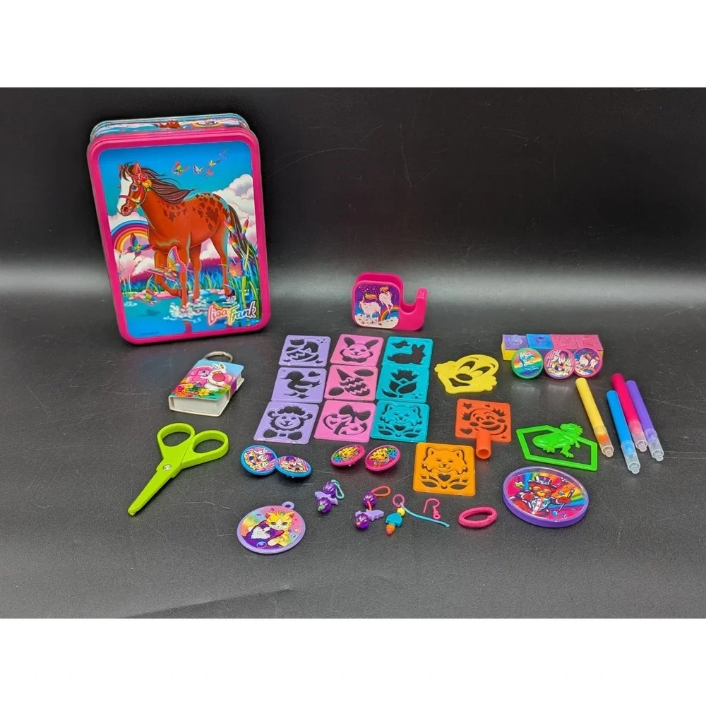 VTG Mix LOT of Lisa Frank in Rainbow Chaser Horse Stationery Collectors Tin